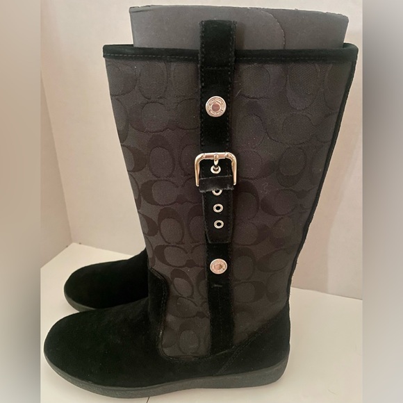 Coach TULLIP Signature C Black Suede Fleece Mid Calf Winter Boots Like New - Picture 1 of 5